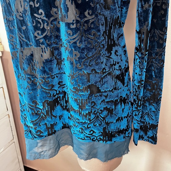 Simply Vera Vera Wang Teal Velvet Burnout Floral Long Sleeve Top Women's Medium - Picture 5 of 13